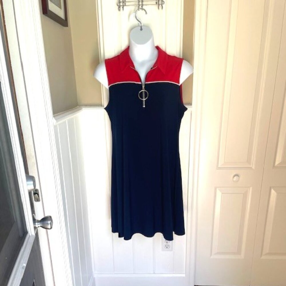 MSK Sporty Red/Blue Dress with Collar and Silver Zip Detail XL